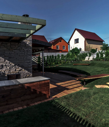 Ландшафтный дизайн участка с бассейном - озеленение бассейнов в Москве от Landshaftm